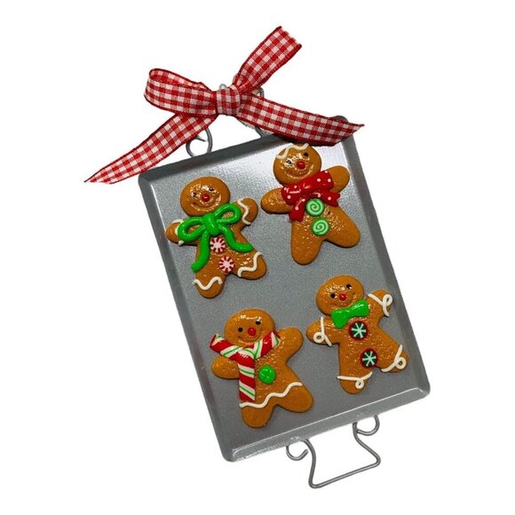 Mini Gingerbread Men Cookie Ornament Christmas Sheet Tray Bakery Red Gingham New - Picture 7 of 7